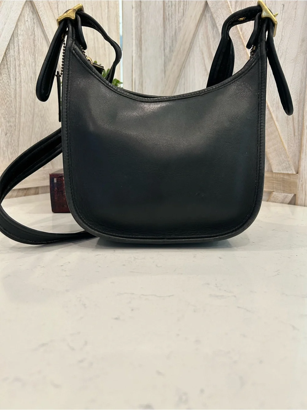 Vintage Coach Black Leather Janice Shoulder Bag with Gold Hardware #9950